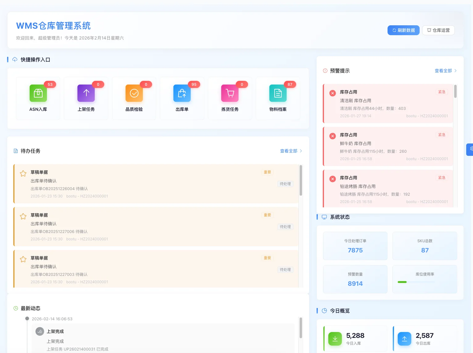 WMS 首页与执行概览
